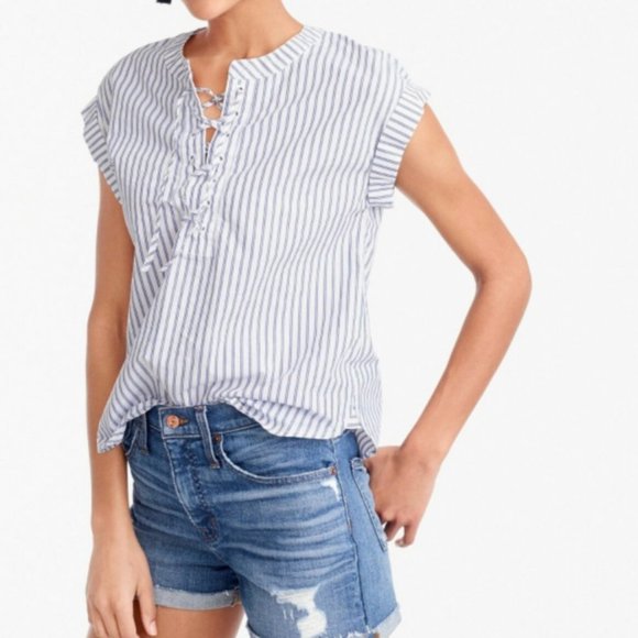 J. Crew Tops - J. Crew Lace Up Striped Popover Shirt - 10